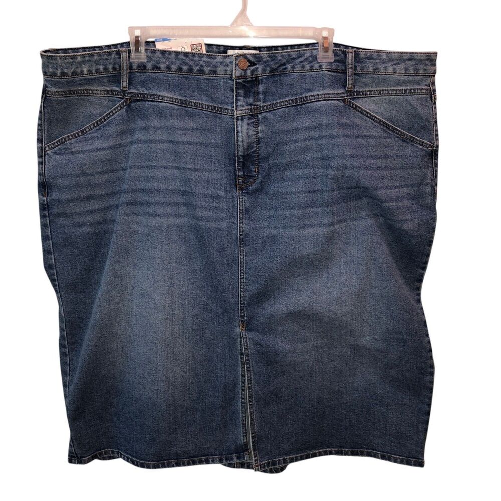 Edited X Hunter McGrady Womens Plus Size 28W Medium Wash Midi Denim Skirt NWT 28